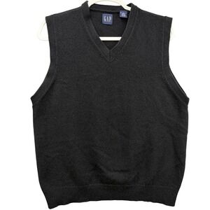 GAP Vintage Sweater Vest Mens Large Black Lambswool V Neck Classic Pullover